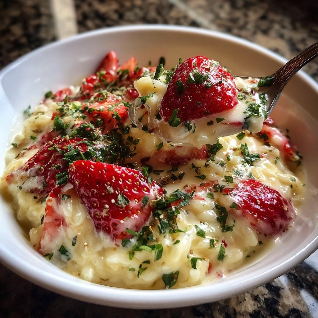 Cremiges Valentinsrisotto mit Erdbeernote