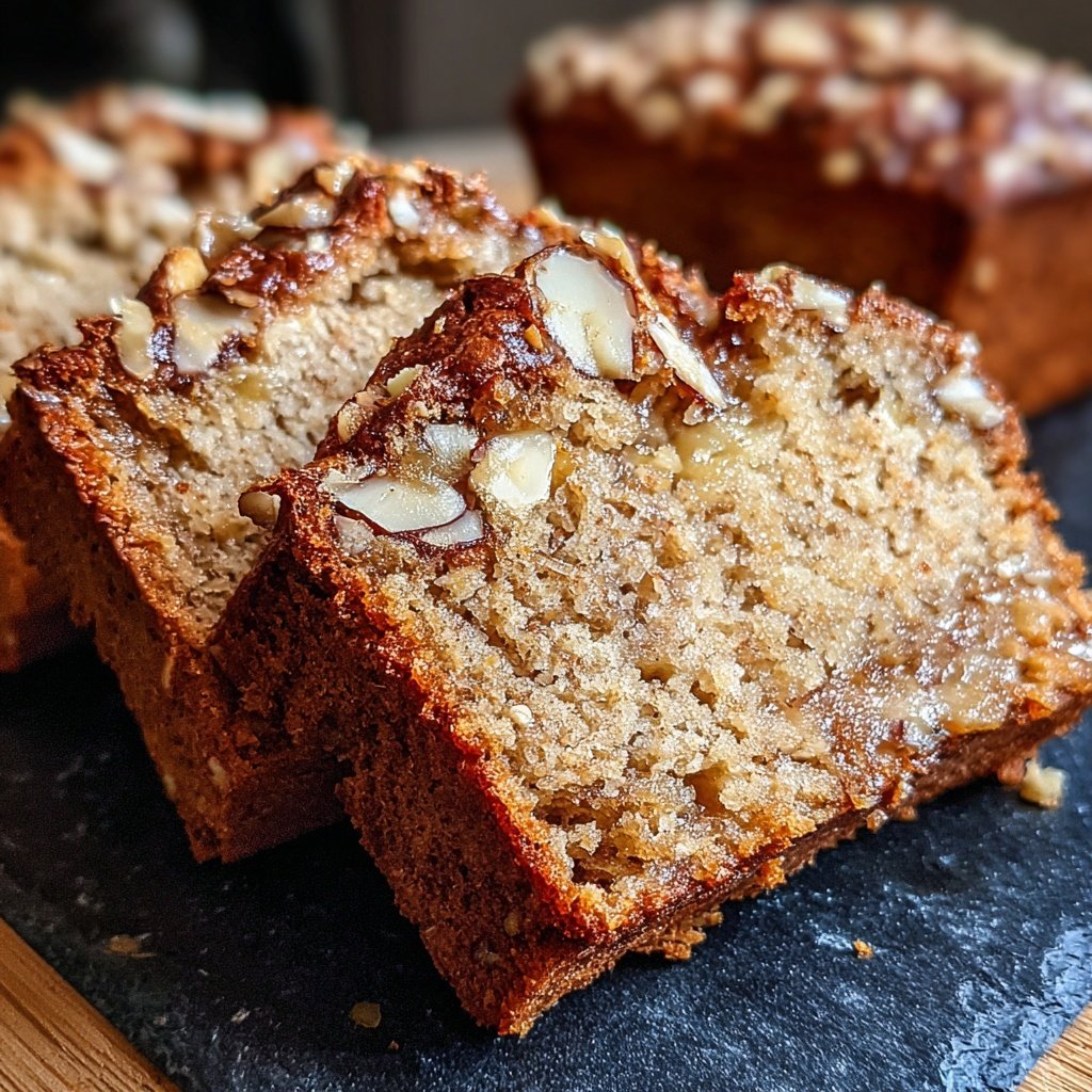 Bananenbrot mit Mandelstückchen und Honig