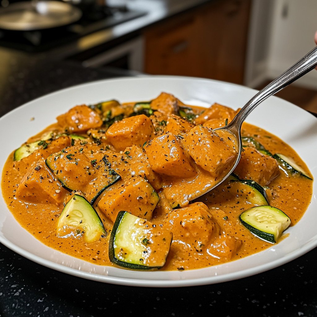 Cremige Kürbissuppe mit Zucchini