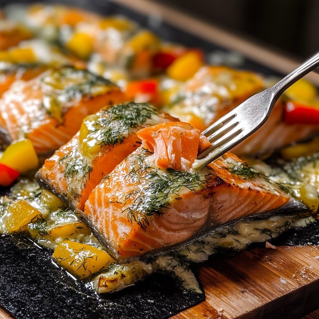Lachs mit Ofengemüse & Zitronen-Dill-Sauce